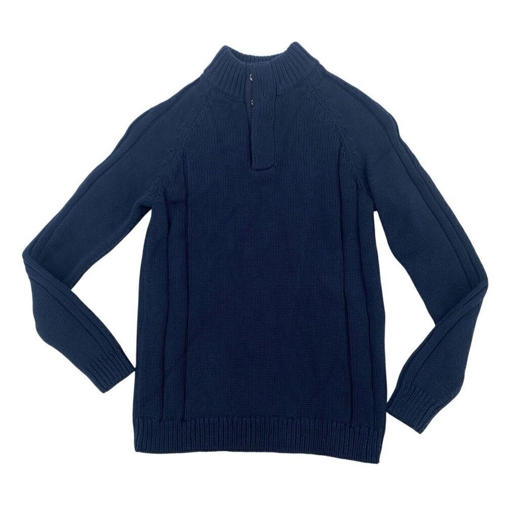 Flag & Anthem Size Small Chunky Knit Blue Sweater 1/4 Button Mock Neck NWT